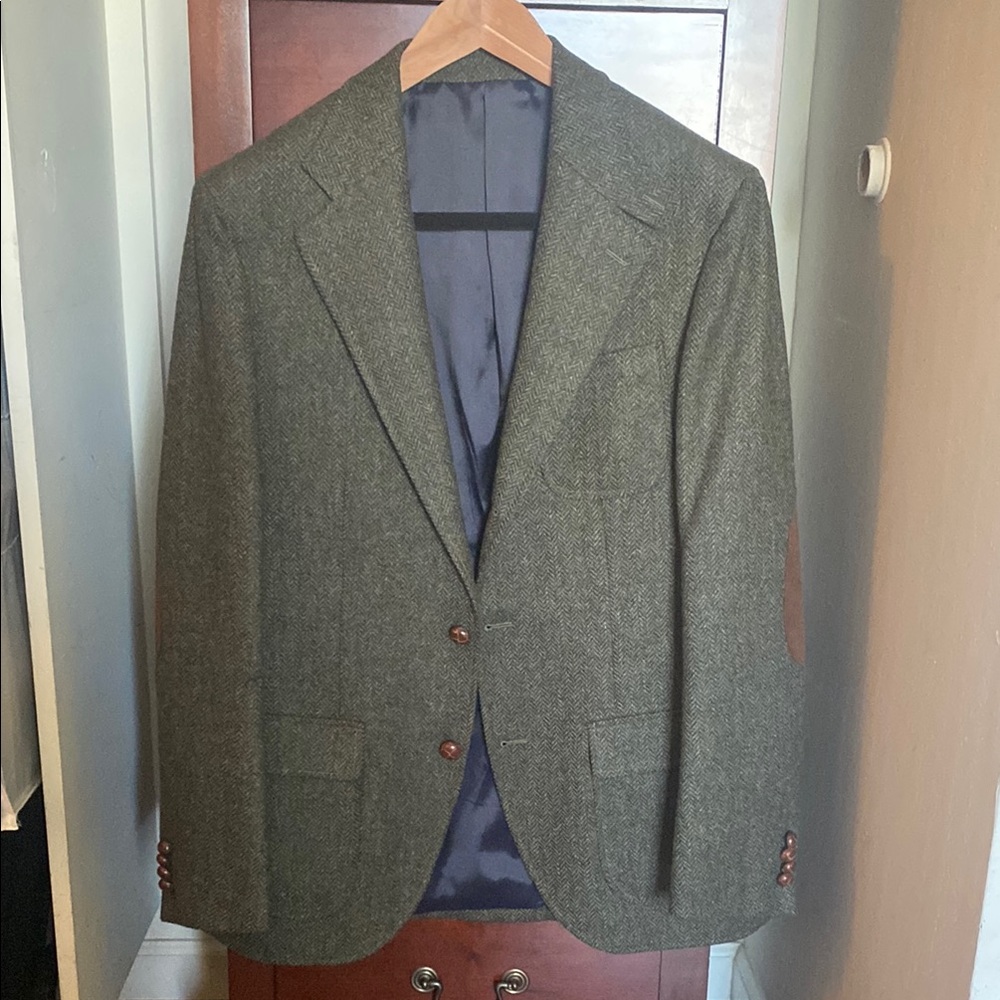 Spier & Mackay green herringbone tweed jacket